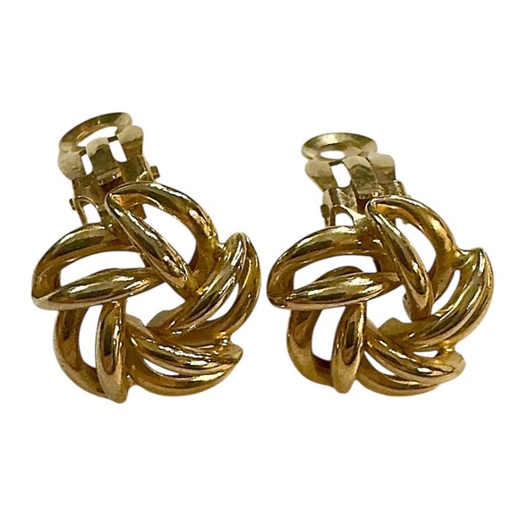 Vintage 14k Yellow Gold Nabco Flower Clip-On Earrings - Picture 3 of 14